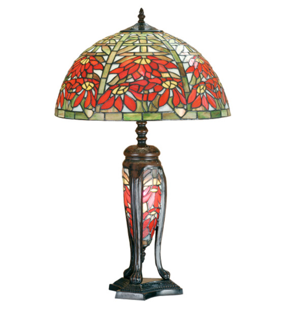 Meyda 25" High Tiffany Poinsettia W/lighted Base Table Lamp