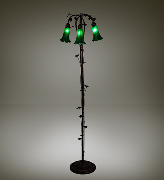 Meyda 58" High Green Tiffany Pond Lily 3 Light Floor Lamp