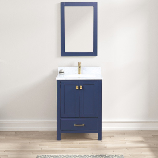 24" Freestanding Bathroom Vanity With Countertop, Undermount Sink & Mirror - Navy Blue - 026 24 25 CT M