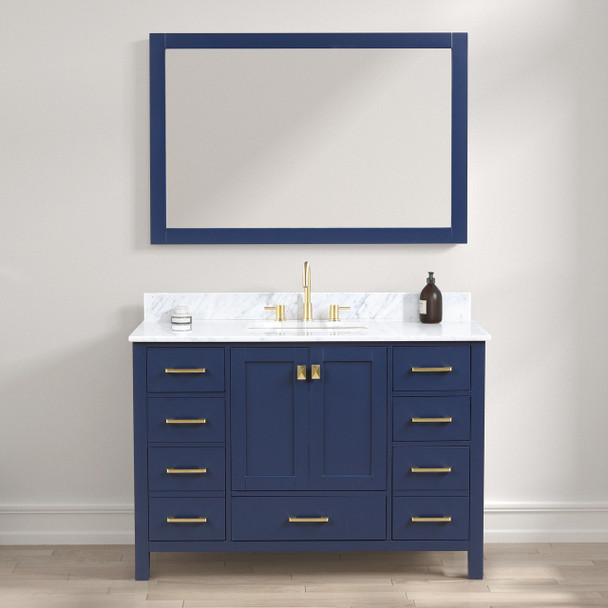 48" Freestanding Bathroom Vanity With Countertop, Undermount Sink & Mirror - Navy Blue - 026 48 25 CT M