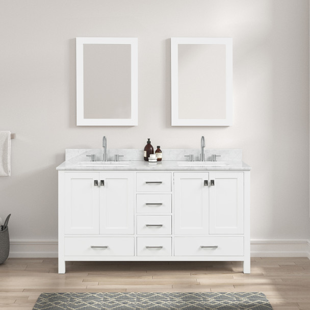 60" Freestanding Bathroom Vanity With Countertop, Undermount Sink & Mirror - Matte White - 026 60 01 CT 2M