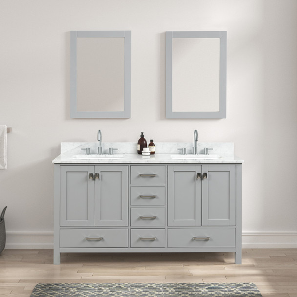 60" Freestanding Bathroom Vanity With Countertop, Undermount Sink & Mirror - Metal Grey - 026 60 15 CT 2M