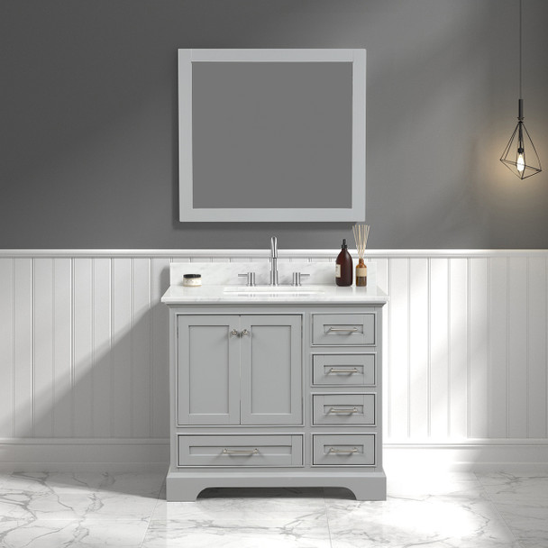36" Freestanding Bathroom Vanity With Countertop, Undermount Sink & Mirror - Metal Grey - 027 36 15 CT M