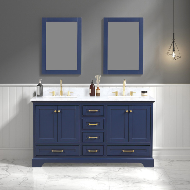 60" Freestanding Bathroom Vanity With Countertop, Undermount Sink & Mirror - Navy Blue - 027 60 25 CT 2M