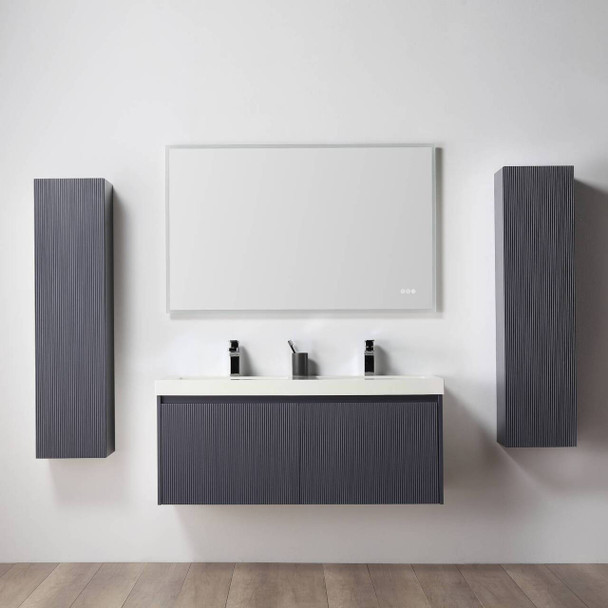 48" Floating Bathroom Vanity With Double Sink & 2 Side Cabinet -  Night Blue