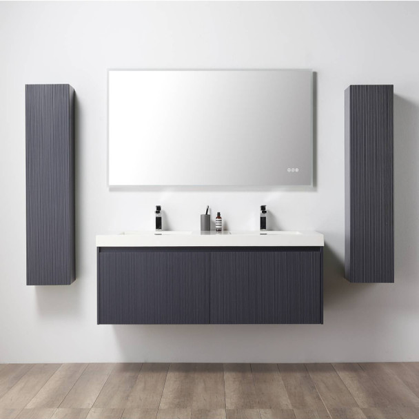 60" Floating Bathroom Vanity With Sink & 2 Side Cabinet - Night Blue