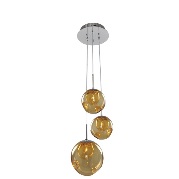 Kalco Meteor 3 Light Pendant - 309540CH/AMBER