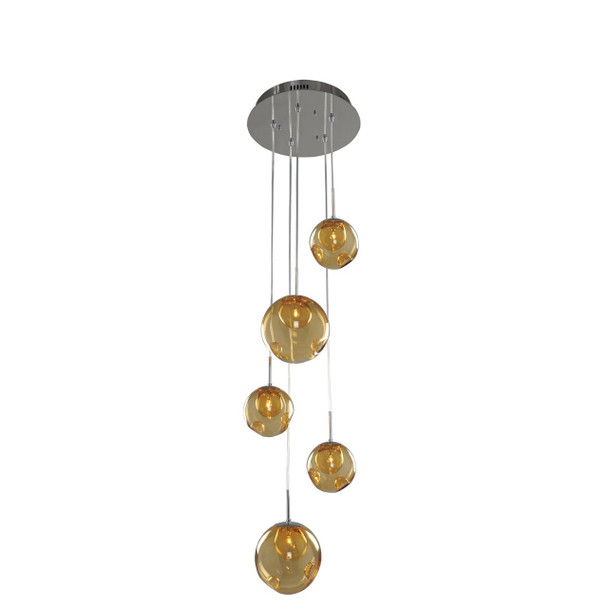 Kalco Meteor 5 Light Pendant - 309541CH/AMBER