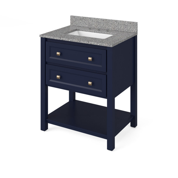 30" Hale Blue Adler Vanity, Boulder Cultured Marble Vanity Top, Undermount Rectangle Bowl