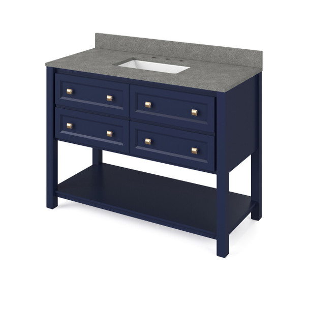 48" Hale Blue Adler Vanity, Steel Grey Cultured Marble Vanity Top, Undermount Rectangle Bowl