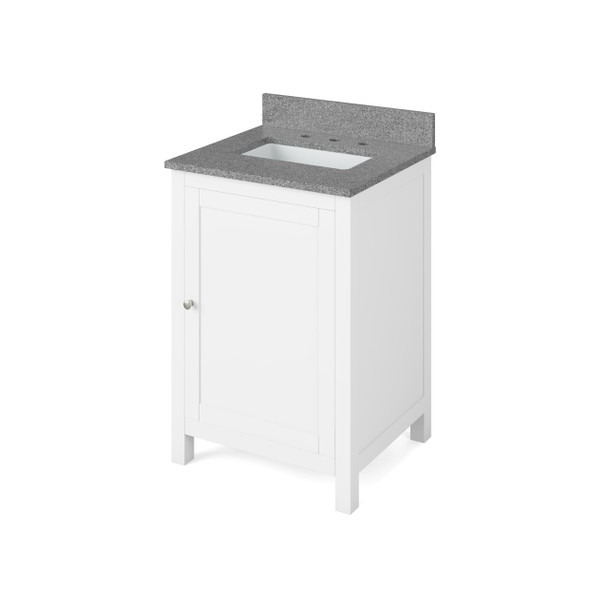 24" White Astoria Vanity, Steel Grey Cultured Marble Vanity Top, Undermount Rectangle Bowl