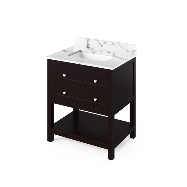 30" Espresso Astoria Vanity, Calacatta Vienna Quartz Vanity Top, Undermount Rectangle Bowl