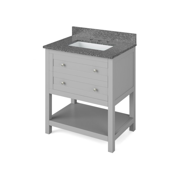 30" Grey Astoria Vanity, Boulder Cultured Marble Vanity Top, Undermount Rectangle Bowl