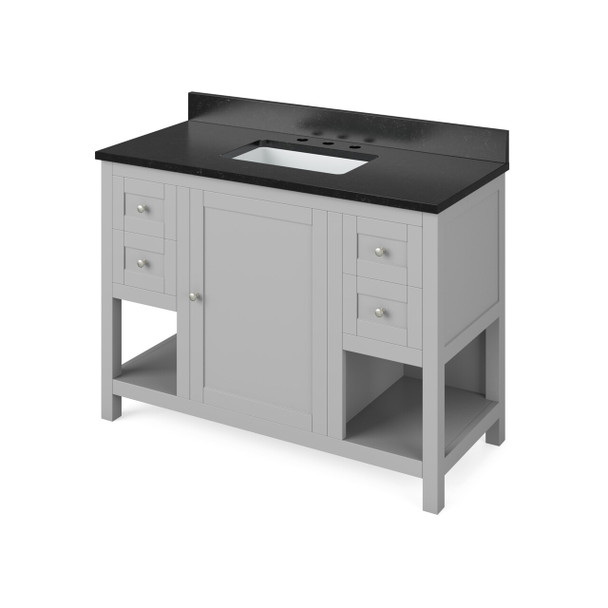 48" Grey Astoria Vanity, Black Granite Vanity Top, Undermount Rectangle Bowl