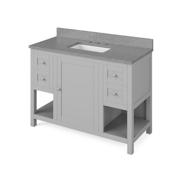 48" Grey Astoria Vanity, Steel Grey Cultured Marble Vanity Top, Undermount Rectangle Bowl