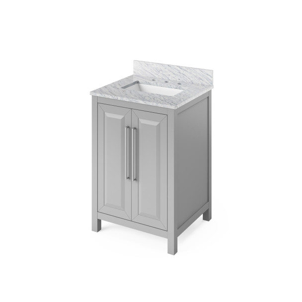 24" Grey Cade Vanity, White Carrara Marble Vanity Top, Undermount Rectangle Bowl