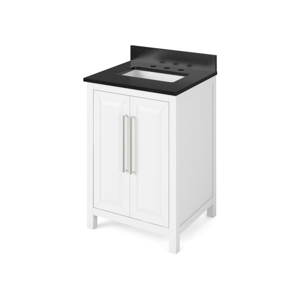 24" White Cade Vanity, Black Granite Vanity Top, Undermount Rectangle Bowl