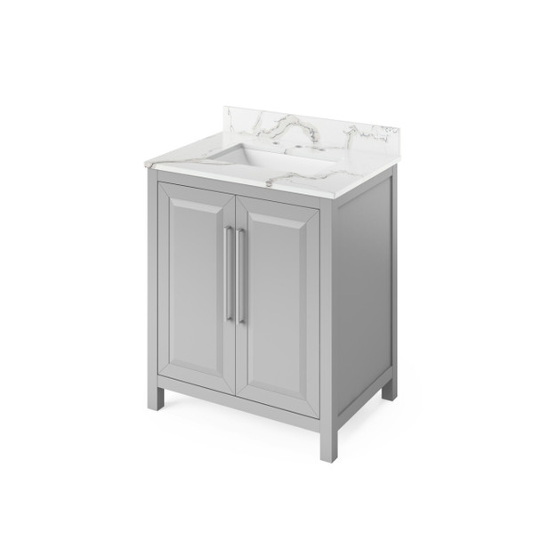 30" Grey Cade Vanity, Calacatta Vienna Quartz Vanity Top, Undermount Rectangle Bowl