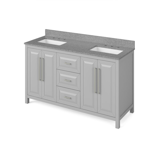 60" Grey Cade Vanity, Double Bowl, Steel Grey Cultured Marble Vanity Top, Undermount Rectangle Bowl