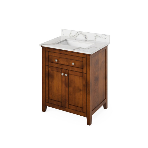 30" Chocolate Chatham Vanity, Calacatta Vienna Quartz Vanity Top, Undermount Rectangle Bowl