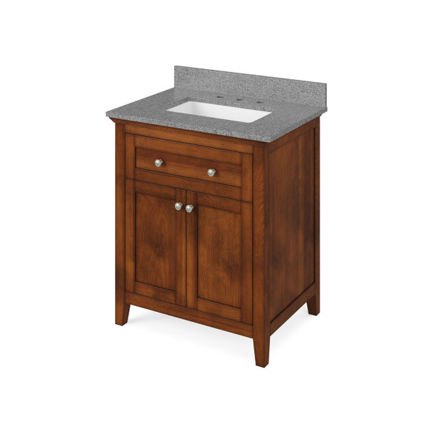 30" Chocolate Chatham Vanity, Steel Grey Cultured Marble Vanity Top, Undermount Rectangle Bowl