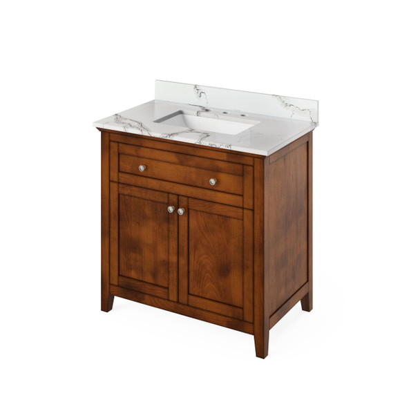 36" Chocolate Chatham Vanity, Calacatta Vienna Quartz Vanity Top, Undermount Rectangle Bowl