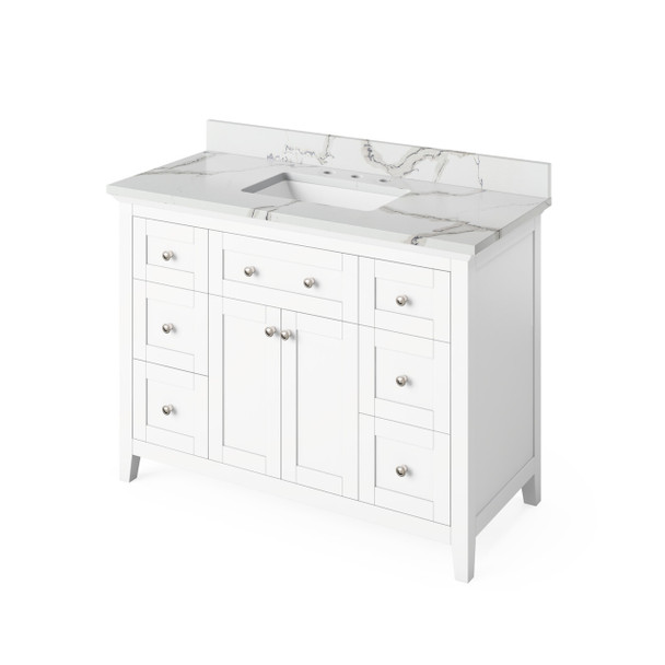 48" White Chatham Vanity, Calacatta Vienna Quartz Vanity Top, Undermount Rectangle Bowl