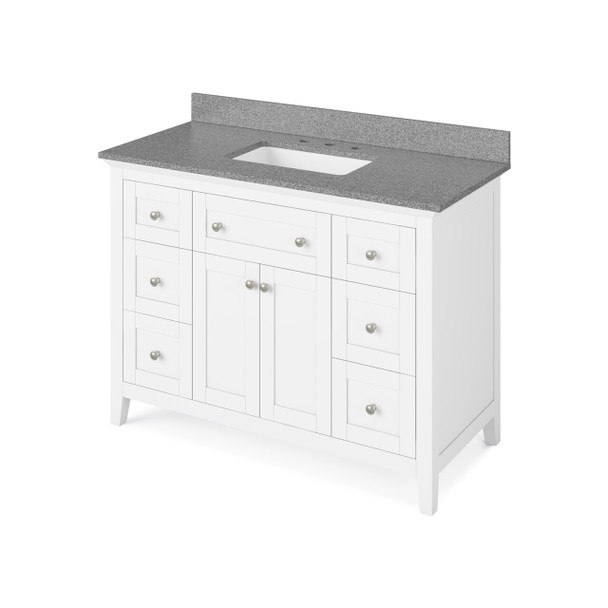 48" White Chatham Vanity, Steel Grey Cultured Marble Vanity Top, Undermount Rectangle Bowl
