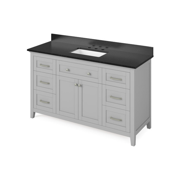 60" Grey Chatham Vanity, Black Granite Vanity Top, Undermount Rectangle Bowl