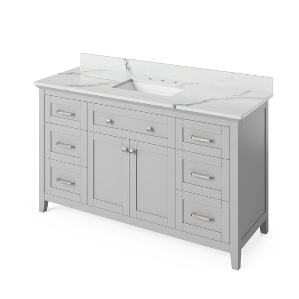 60" Grey Chatham Vanity, Calacatta Vienna Quartz Vanity Top, Undermount Rectangle Bowl