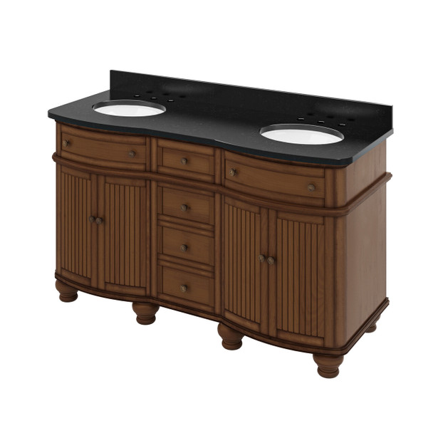 60" Walnut Compton Vanity, Double Bowl, Compton-only Black Granite Vanity Top, Two Undermount Oval Bowls