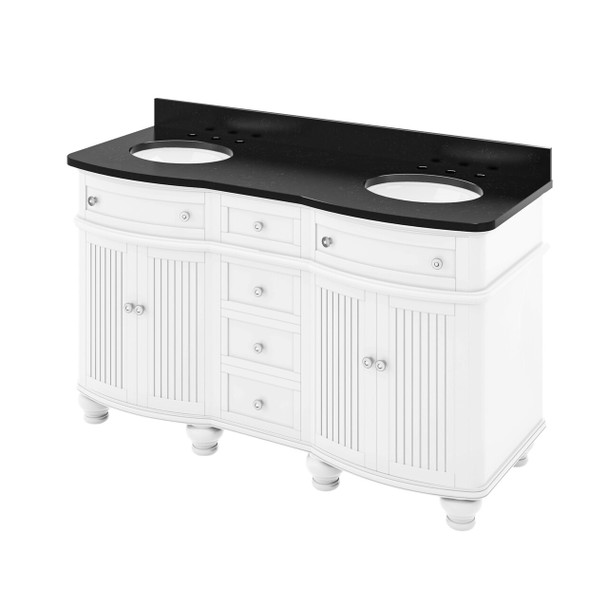 60" White Compton Vanity, Double Bowl, Compton-only Black Granite Vanity Top, Two Undermount Oval Bowls