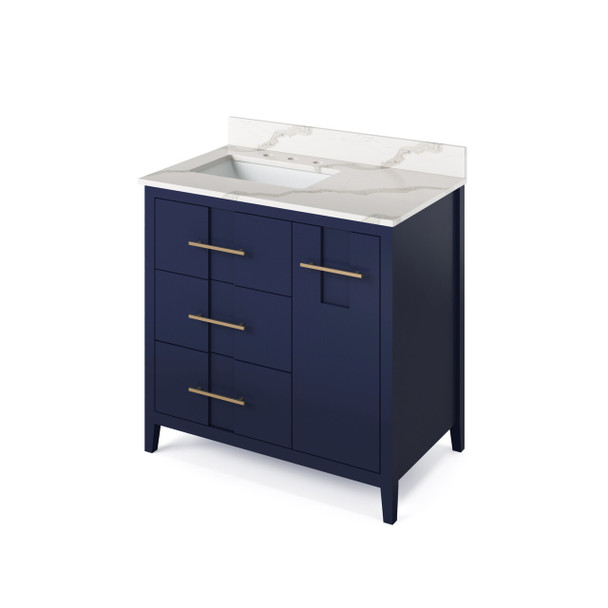 36" Hale Blue Katara Vanity, Left Offset, Calacatta Vienna Quartz Vanity Top, Undermount Rectangle Bowl