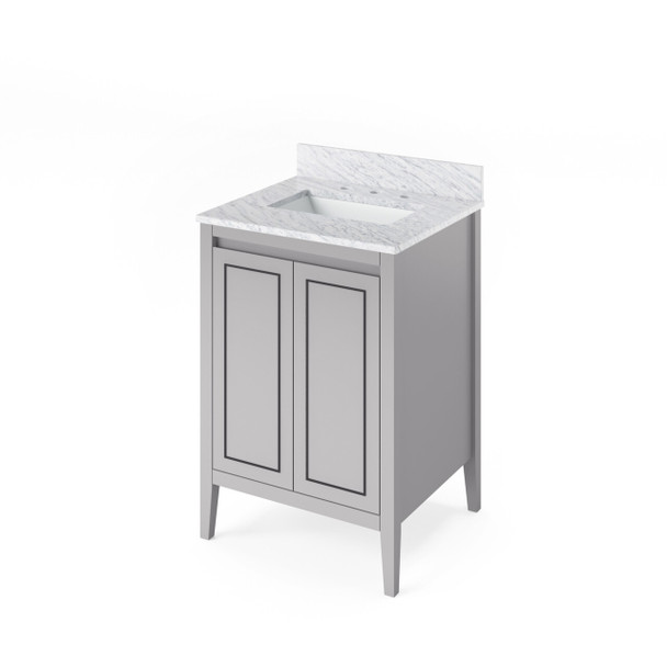 24" Grey Percival Vanity, White Carrara Marble Vanity Top, Undermount Rectangle Bowl