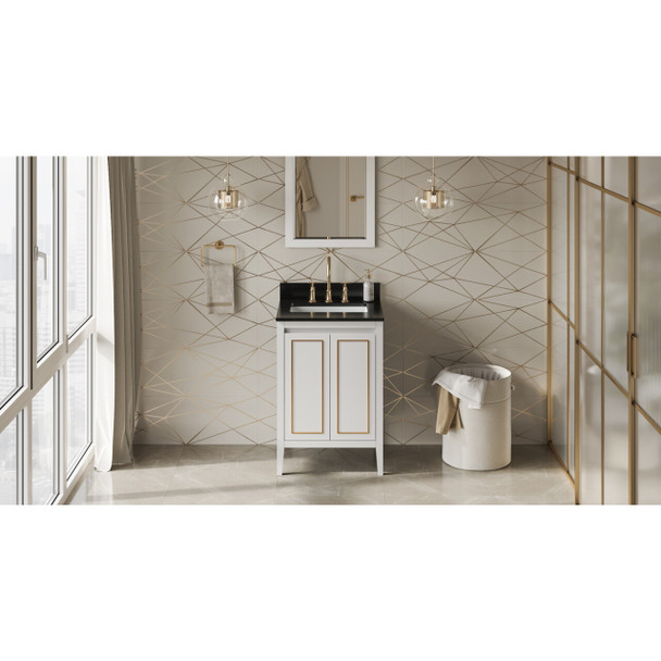 24" White Percival Vanity, Black Granite Vanity Top, Undermount Rectangle Bowl