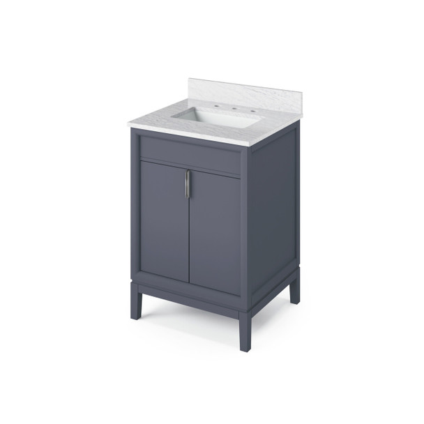 24" Blue Steel Theodora Vanity, White Carrara Marble Vanity Top, Undermount Rectangle Bowl