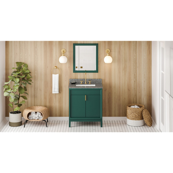 30" Forest Green Theodora Vanity, Boulder Cultured Marble Vanity Top, Undermount Rectangle Bowl
