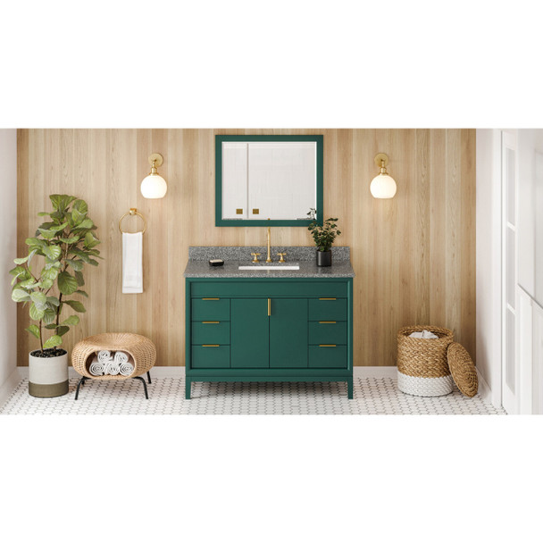 48" Forest Green Theodora Vanity, Boulder Cultured Marble Vanity Top, Undermount Rectangle Bowl