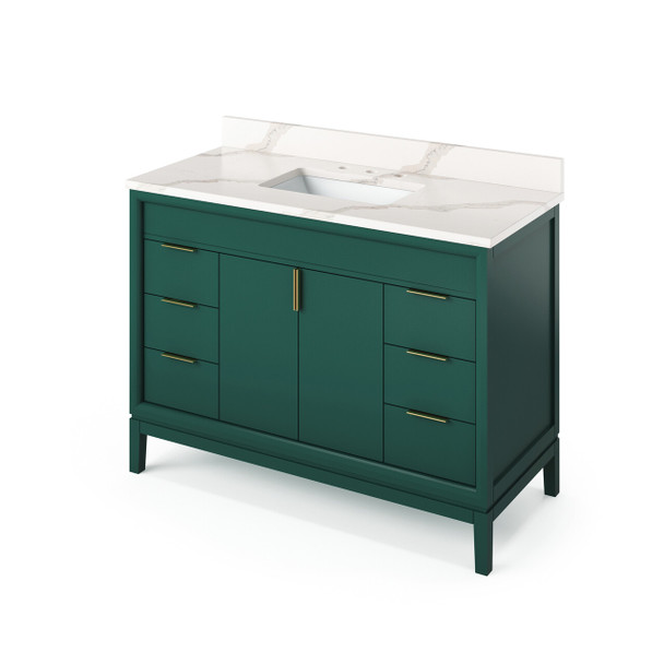 48" Forest Green Theodora Vanity, Calacatta Vienna Quartz Vanity Top, Undermount Rectangle Bowl