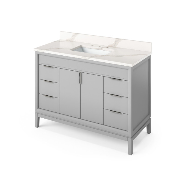 48" Grey Theodora Vanity, Calacatta Vienna Quartz Vanity Top, Undermount Rectangle Bowl