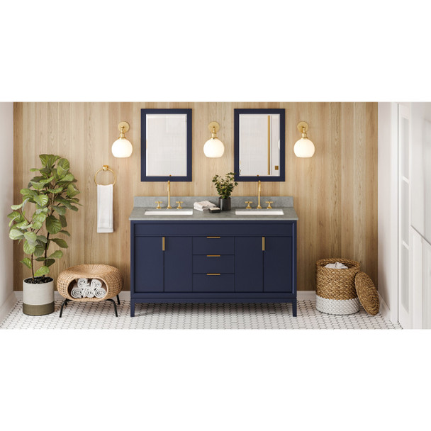 60" Hale Blue Theodora Vanity, Double Bowl, Steel Grey Cultured Marble Vanity Top, Two Undermount Rectangle Bowls