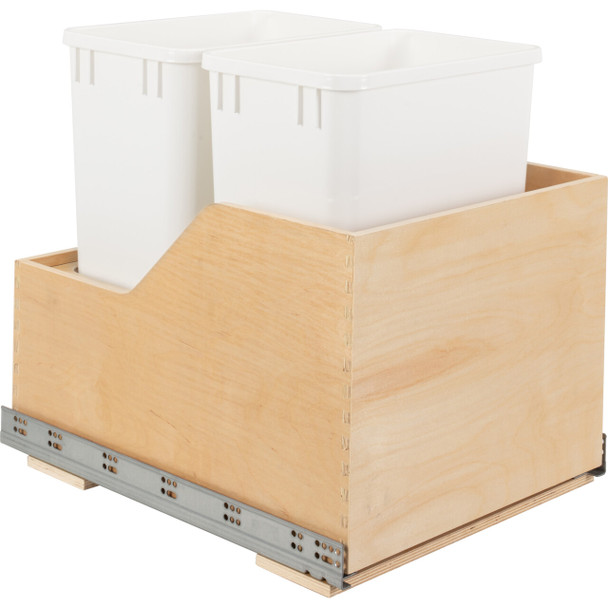 Double 35 Quart Wood Bottom-mount Soft-close Trashcan Rollout For Hinged Doors, Includes Two White Cans - CAN-WBMD3518