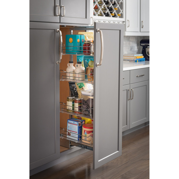 15" Wide 86" Tall Chrome Wire Soft-close Pantry Pullout