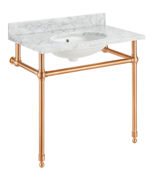 ANZZI Verona 34.5 In. Console Sink In Rose Gold With Carrara White Counter Top - CS-FGC004-RG