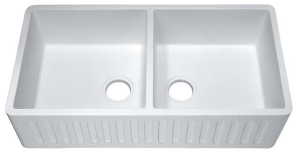 ANZZI Petima Farmhouse Reversible Apron Front Solid Surface 35 In. Double Basin Kitchen Sink In White - K-AZ8323