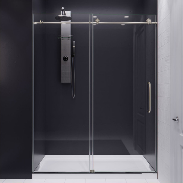 ANZZI Leon Series 60 In. By 76 In. Frameless Sliding Shower Door In Brushed Nickel With Handle - SD-AZ8077-02BN