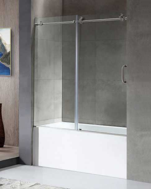 ANZZI Raymore Series 60 In. X 62 In. Frameless Sliding Tub Door In Brushed Nickel - SD-AZ8080-01BN