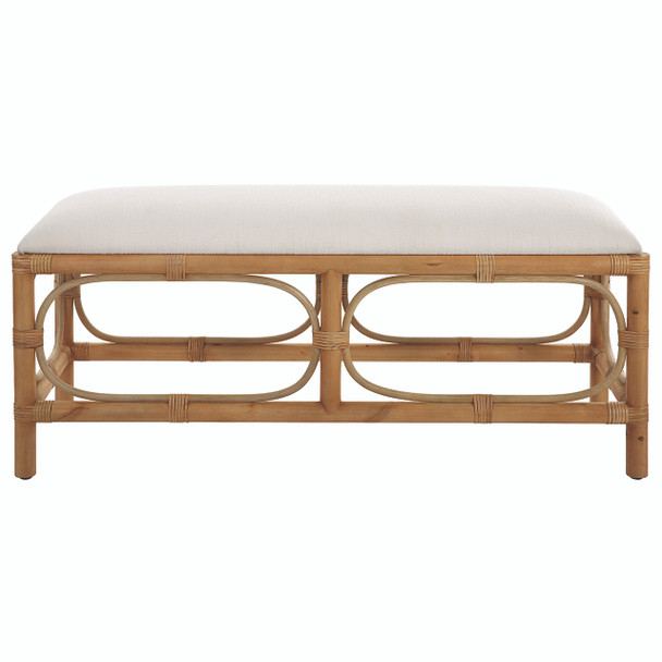 Uttermost Laguna White Fabric Rattan Bench