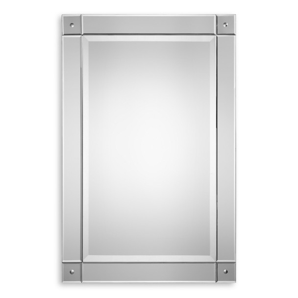 StudioLX Mirror - Frameless, Beveled Mirror Featuring Decorative Details In The Corners