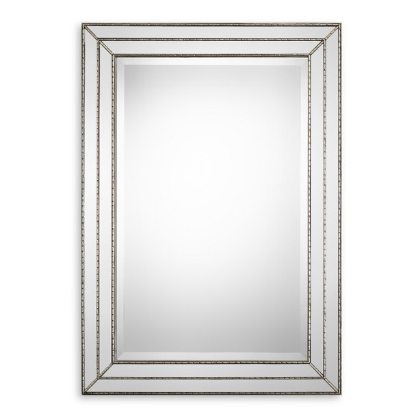 StudioLX Mirror - Metallic Silver Finish Featuring Grooved Texture And Mirror Inlays